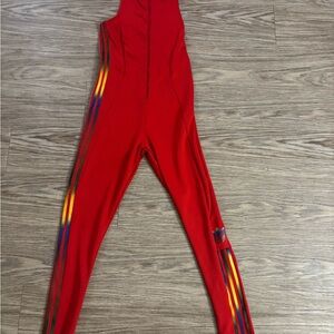 Adidas Red Bodysuit with Multicolor Stripes
